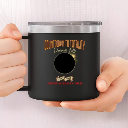 Discover Total Solar Eclipse 14oz Stainless Steel Tumblers April 8th 2024, Rock Concert Tour 14oz Stainless Steel Tumblers with Path of Totality Cities