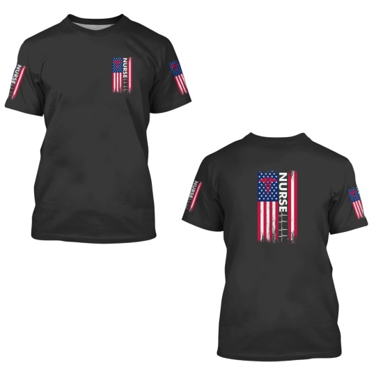 Discover Nurse Flag Heartbeat Line USA American Heroes Nurses Gifts 3D T Shirts