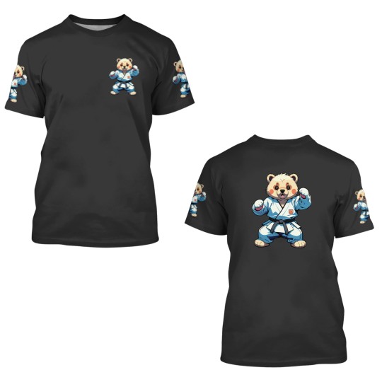 Discover AI Generated Karate Bear Cartoon Illustration 3D T Shirts