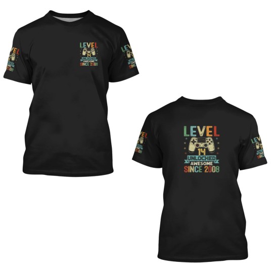 Discover Level 14 Unlocked Awesome Since 2008 Video Game 14 3D T Shirts