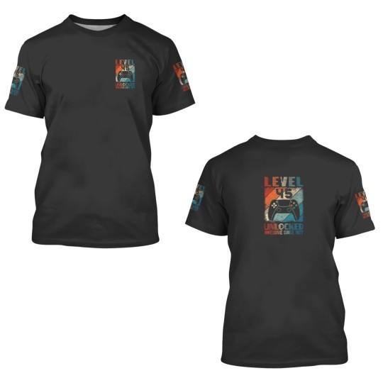 Discover Vintage Level 45 Unlocked Video Gamer Awesome Sinc 3D T Shirts