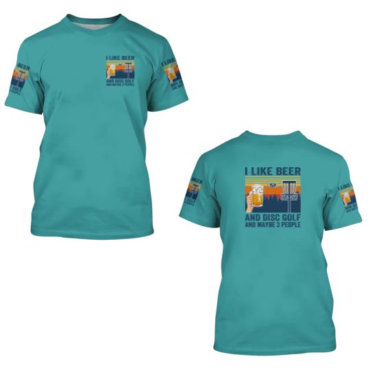 Discover i like beer and disc golf and maybe 3 people 3D T Shirts