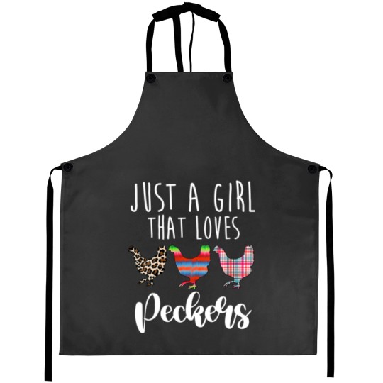 Discover Womens Just A Girl That Loves Peckers Funny Chicken Lover Rooster V Neck Aprons