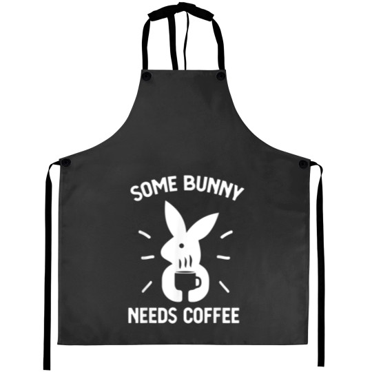 Discover Some Bunny Needs Coffee Funny Rabbit For Easter Day Aprons