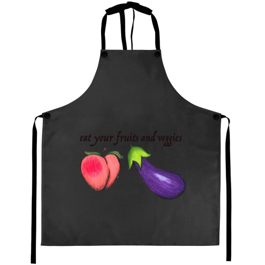 Discover Peach and Eggplant Emojis - Eat Your Fruits and Veggies Aprons