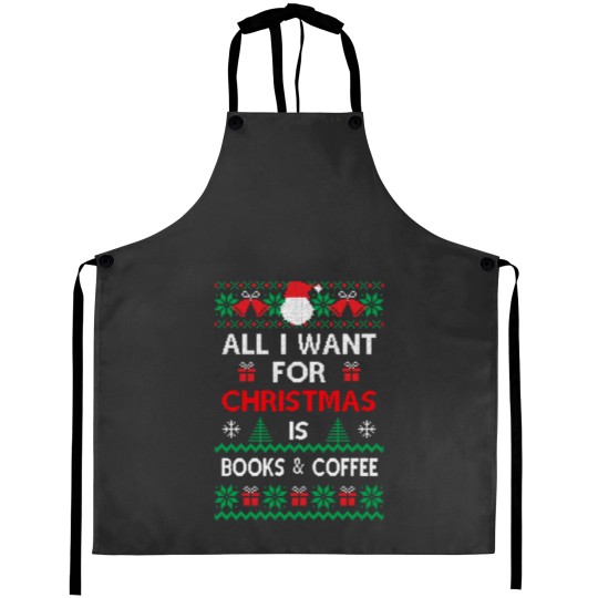 Discover Book Christmas book and coffee Aprons