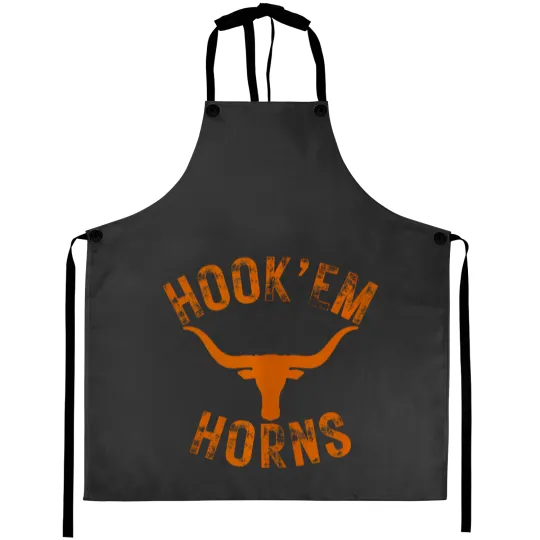 Discover hook'em horns state of texas bull head with longhorns design Aprons