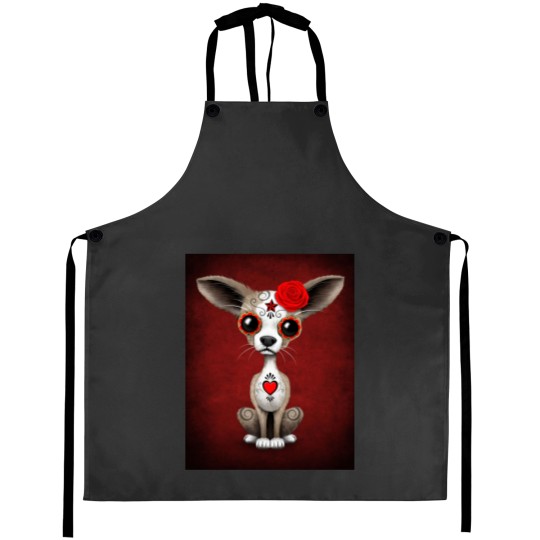Discover Red Day of the Dead Sugar Skull Chihuahua Puppy Aprons