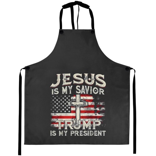 Discover Jesus Is My Savior Trump Is My President American Flag Aprons