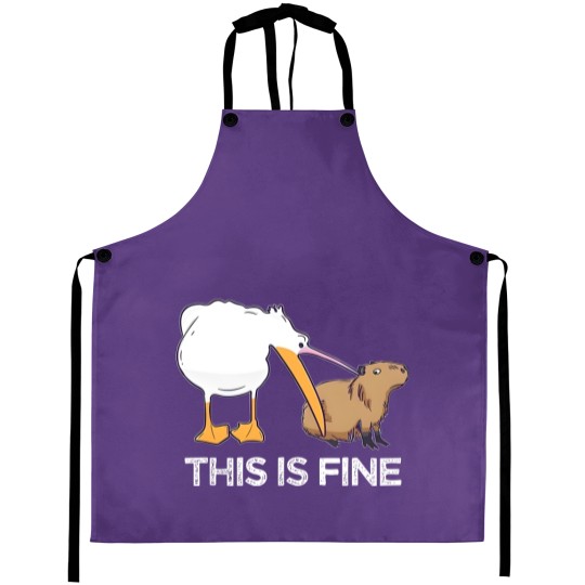 Discover This is fine Meme funny Capybara dog Pelican Nihilism Joke Aprons