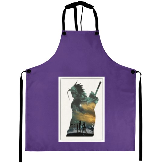 Discover Final Fantasy 7 VII Zack and Cloud Minimalist Art Aprons