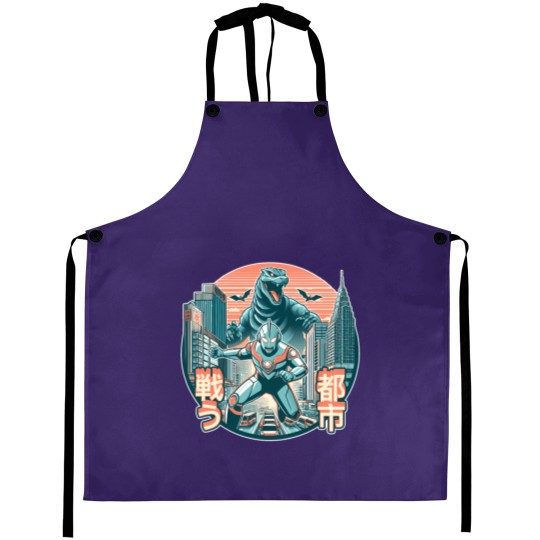 Discover Ultraman Vs Godzillá - Warzone 6 Aprons Aprons