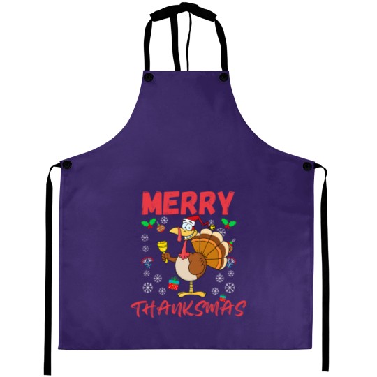 Discover Merry Thanksmas Funny Thanksgiving and Christmas 2024 Combo Aprons