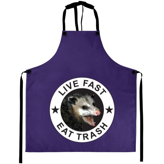 Discover Live Fast Eat Trash Aprons