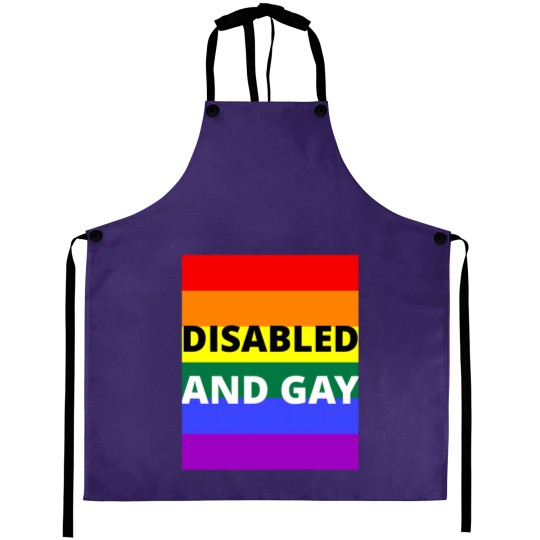 Discover Disabled  And Gay On Rainbow Background Aprons