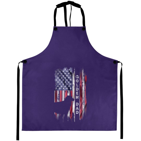 Discover Vintage USA Flag Proud Golden Retriever Dad Silhou Aprons