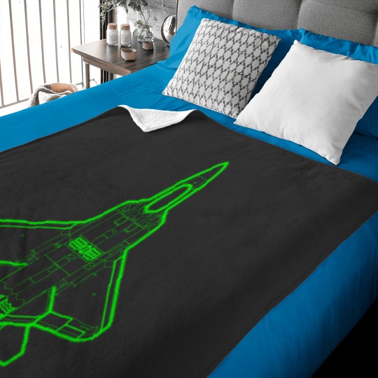 Discover Lockheed Martin F-22 Raptor - Green Lines - Glare Baby Blankets