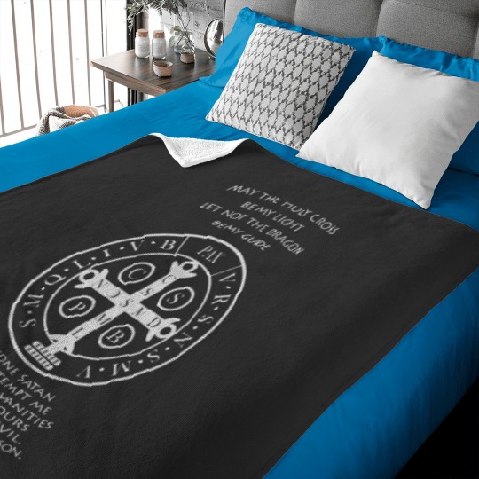 Discover Saint Benedict Medal with prayer(on black) Baby Blankets