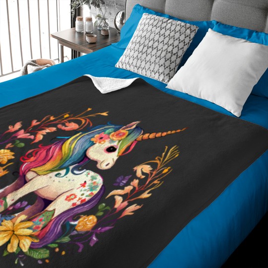 Discover Unicorn Cute Floral Unicorn (3) Baby Blankets