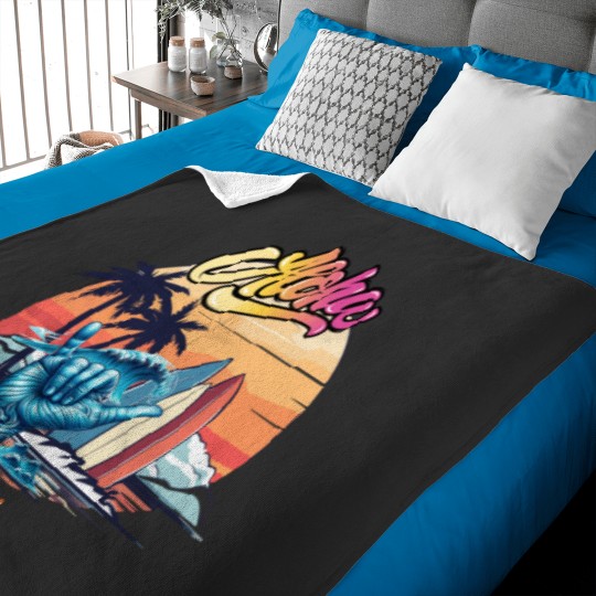 Discover Aloha, Hawaii, paradise for surfers,cool graphic with hawaiian "shaka" gesture Baby Blankets