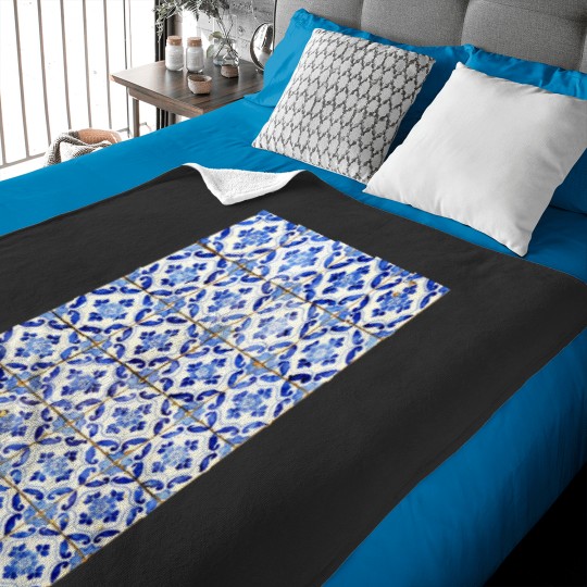 Discover Portuguese tiles. Blue flowers and leaves Long Baby Blankets