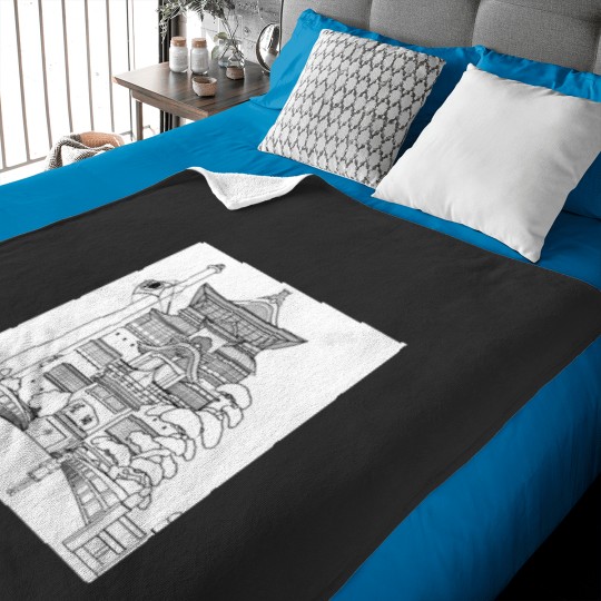 Discover Spirited Away Bathhouse with Chihiro but a simple line drawing Classic Baby Blankets