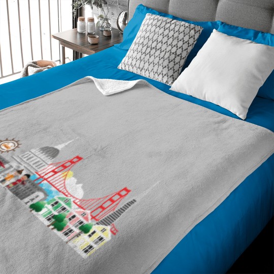 Discover San Francisco Cartoon City Baby Blankets