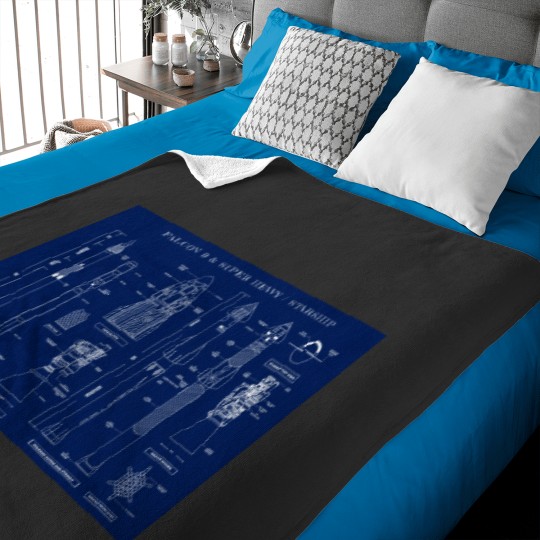 Discover SPACEX: Falcon 9 & Super Heavy / Starship (Navy Blueprint) Canvas Baby Blankets