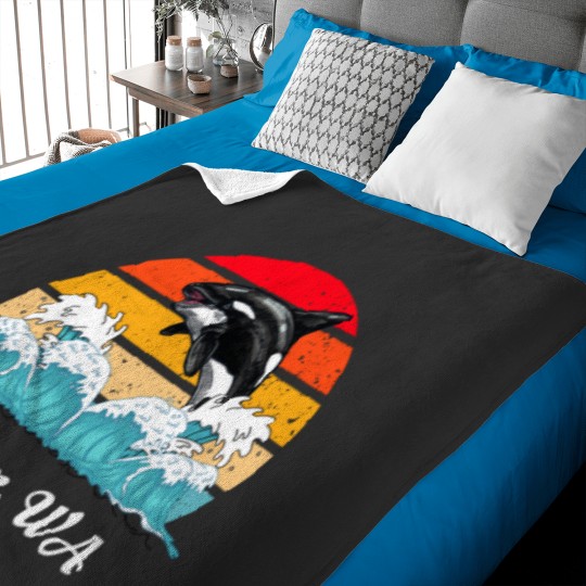 Discover Vintage Sequim WA Distressed Orca Killer Whale Art Baby Blankets