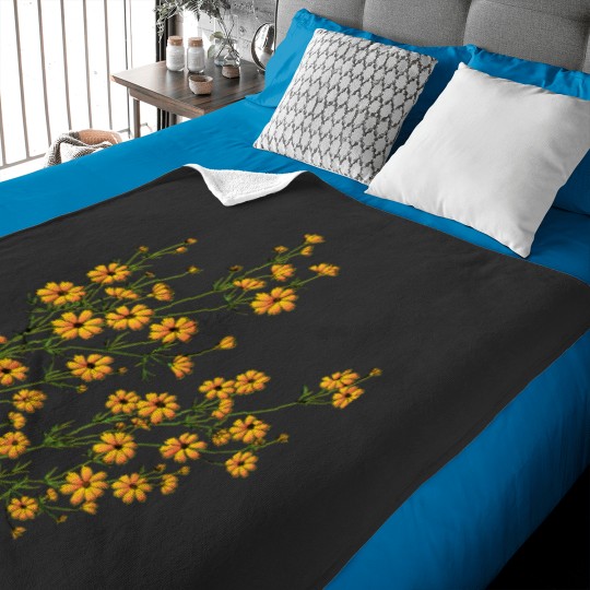 Discover yellow flowers, Seamless hand drawn pattern with yellow flowers on black background. Classic Baby Blankets
