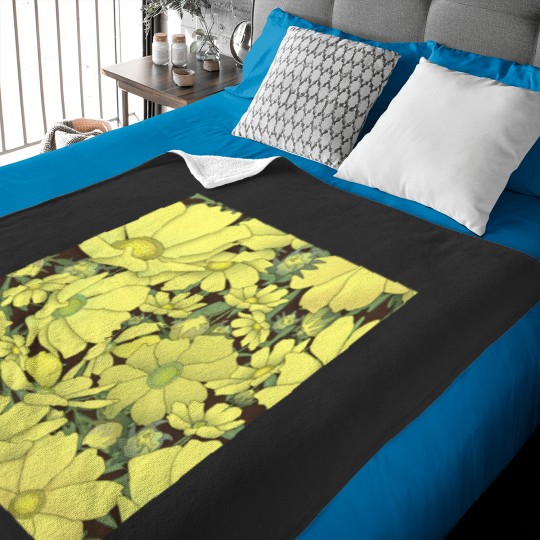 Discover Tossed Yellow Cosmos on Coffee Brown Half-Drop Repeat 5748 Classic Baby Blankets