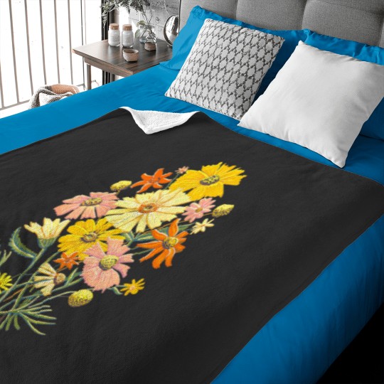 Discover happy wildflowers on navy art by jen montgomery jen montgomery transparentt Classic Baby Blankets