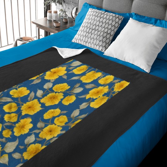 Discover yellow flowers blue background Graphic Baby Blankets
