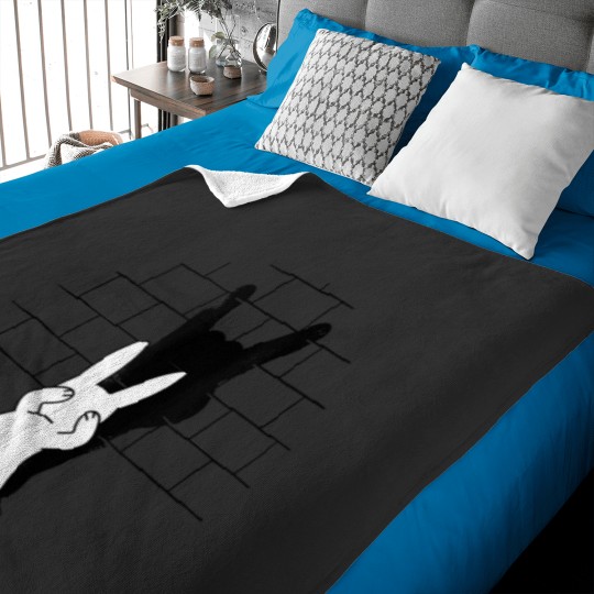 Discover Rabbit Hand Shadow Art Shirt Funny Rock and Roll Bunny Baby Blankets