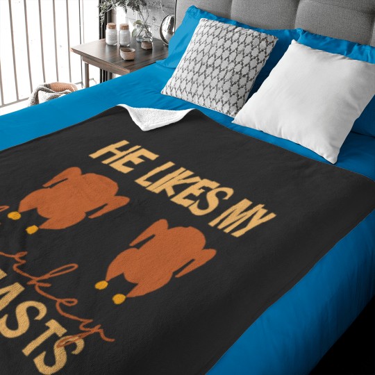 Discover He Likes My Turkey Breasts Couple Matching Thanksgiving Baby Blankets