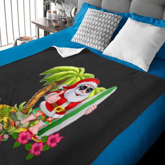 Discover Christmas in July Santa Hawaiian Surfing T Shirt Summer Surf Baby Blankets