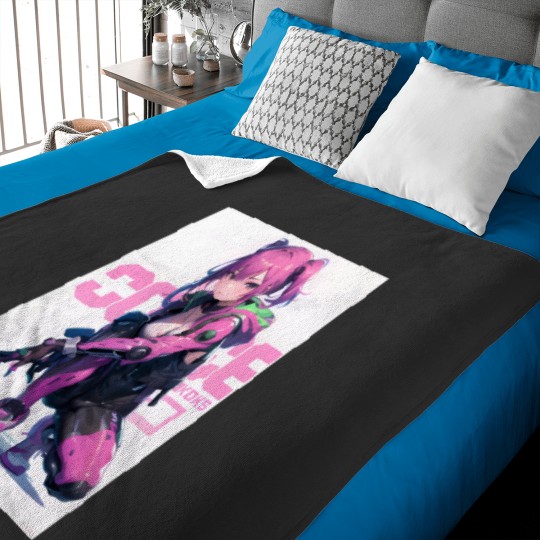 Discover Cute anime manga japanese girl pink hair urban cyberpunkss style Baby Blankets