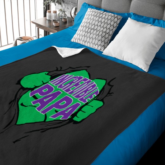 Discover Incredible Papa Superhero Open Chest Greens Man Baby Blankets