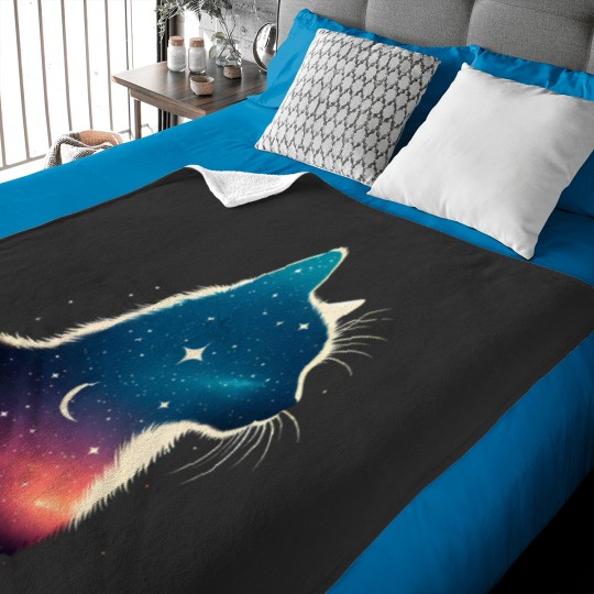 Discover Cosmic Cat Silhouette Galaxy Space Feline Lover Celestial Design Baby Blankets