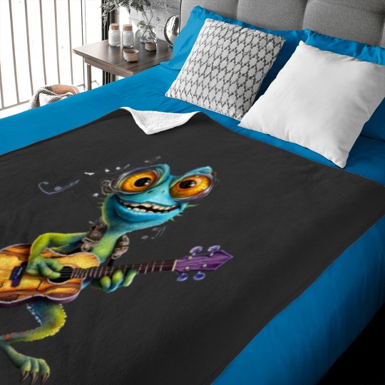 Discover Cartoon Chameleon Plays The Guitar Baby Blankets