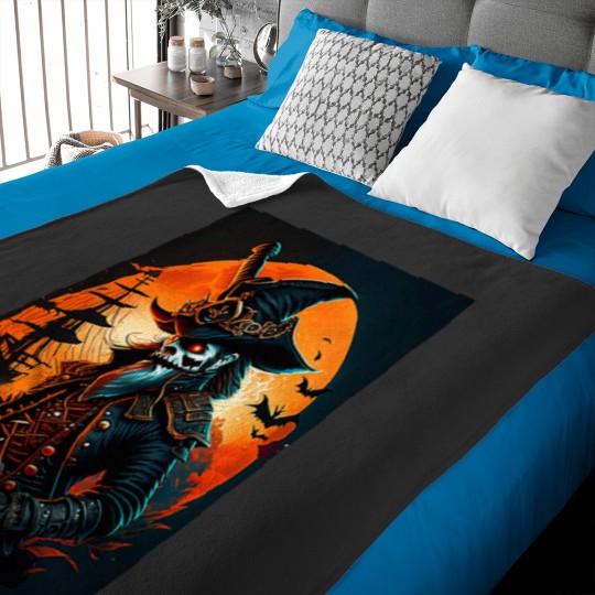 Discover Spooky Pirate Cartoon Halloween Comic Art Baby Blankets