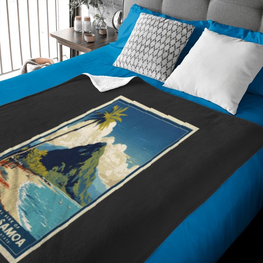 Discover A Vintages Travel Illustration of American Samoa National Park American Samoa United States Baby Blankets