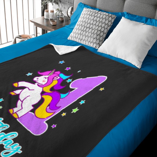 Discover Cute Cartoon Unicornss 1st Birthday Celebration Baby Blankets