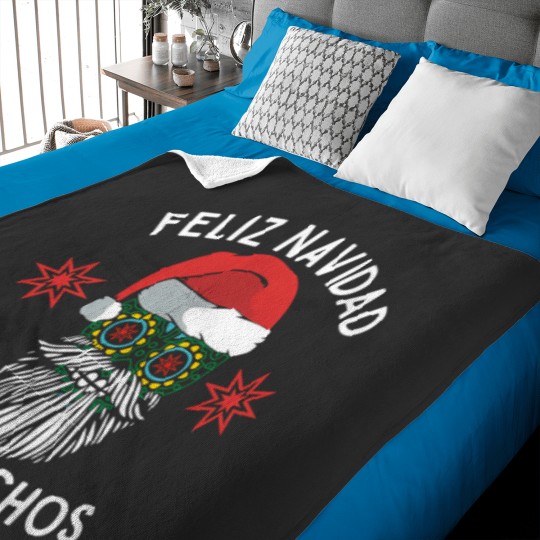 Discover Feliz Navidad Bitchachos Merry Spanish Christmas Mexican Sugar Skull In Santa'S Hat Baby Blankets