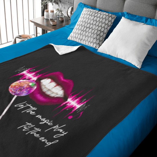 Discover Let The Music Play Til The End Pink Lips Mirrorball Lollipop Microphone Trustfall Design Option Baby Blankets