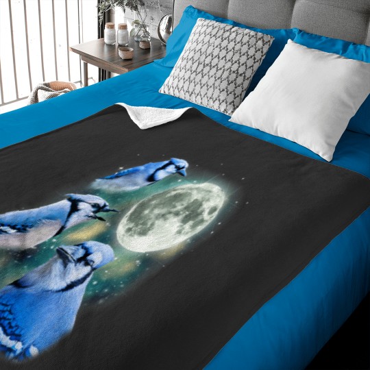 Discover Three Blue Jay Moon Avian Wildlife Birdwatching Bird Lover Baby Blankets