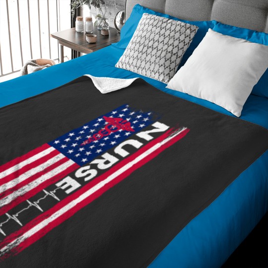Discover Nurse Flag Heartbeat Line USA American Heroes Nurses Gifts Baby Blankets