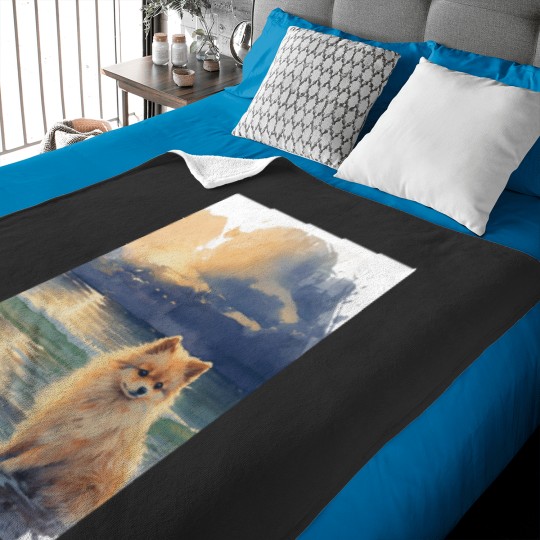 Discover Pomeranian At The Beach Graphic 1 1 Baby Blankets