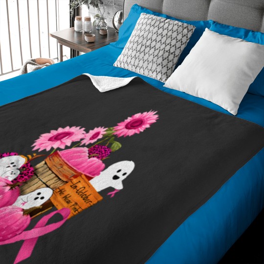 Discover In October We Wear Pink Ghosts Pumpkins For Breast Cancer Baby Blankets