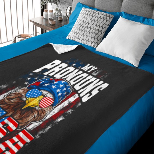 Discover My Pronouns Are USA Patriotic Eagle Funny 4th of July Baby Blankets